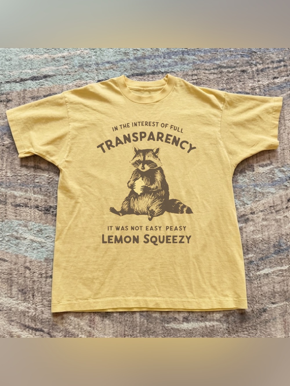 Raccoon In Full Transparency Lemon Squeezy Yellow Haze Graphic T-Shirt